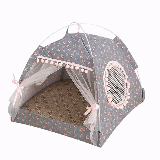 Cama para perro gato tienda de campaña estera para cachorro cojín perrera suministro de almohadilla para mascotas (gris M)