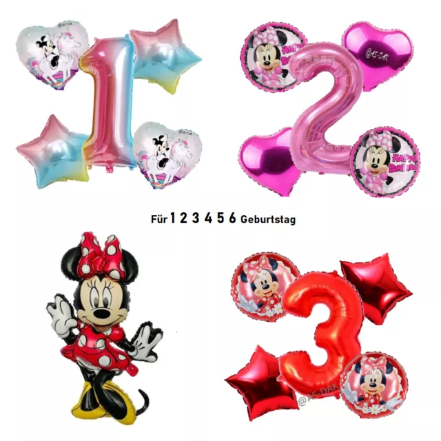 Minnie Mouse Maus Folienballon + Zahl Zum 1-6 Mädchen Kinder Geburtstag Party