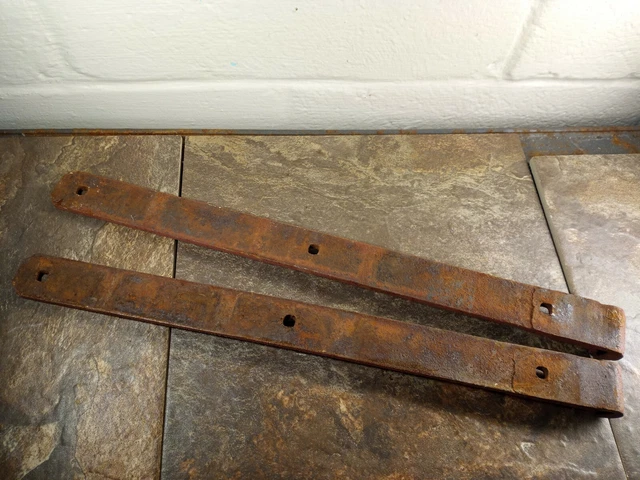 Antique Cast Iron Barn Door Hinges - 14" - Original Iron Rustic Primitive Decor