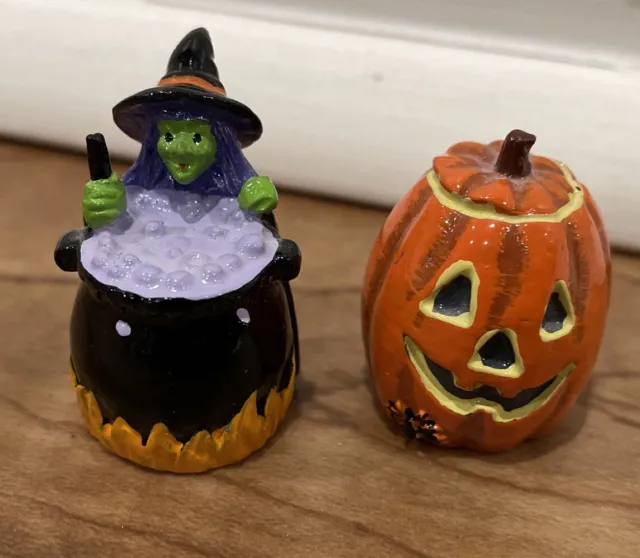 2 Vintage Ganz Halloween Pewter Thimbles Witch Cauldron Jack-o-lantern