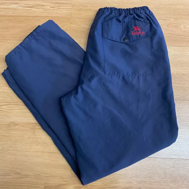 Vintage 90s Burberrys Nylon Lined Baggy Wide Track Pants Men's Size XL Navy Blue