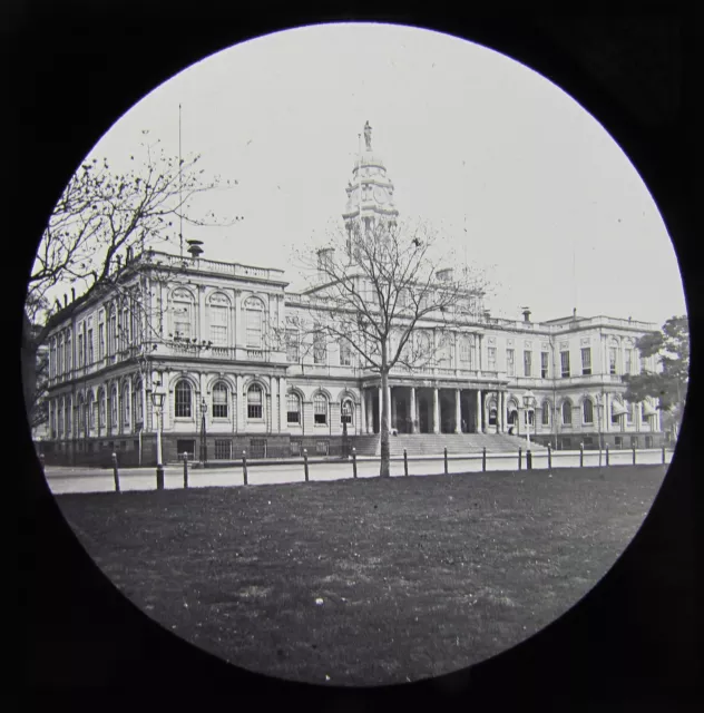 Glass Magic Lantern Slide CITY HALL PERSPECTIVE NY C1890 USA NEW YORK