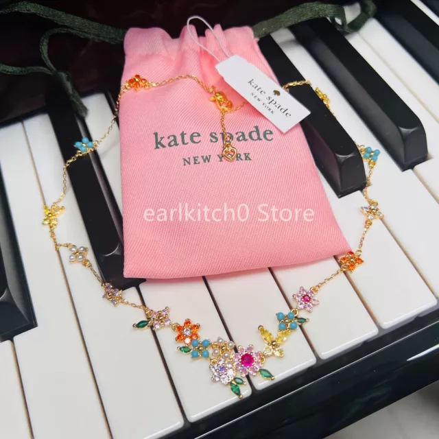 NWT Kate ks Spade New Bloom Statement Flower Butterfly Necklace w/ Dust Bag