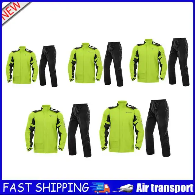 SULAITE Motorcycle Rain Suit Reflective Rain Jacket+Pants with Shoe Covers Green