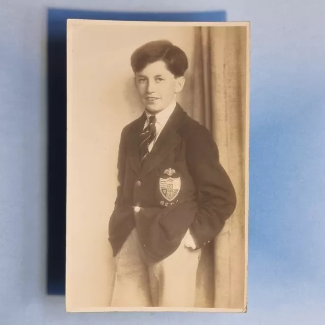 Grantham Postkarte 1930 echtes Foto lokales Gymnasium Junge Uniform Lincolnshire