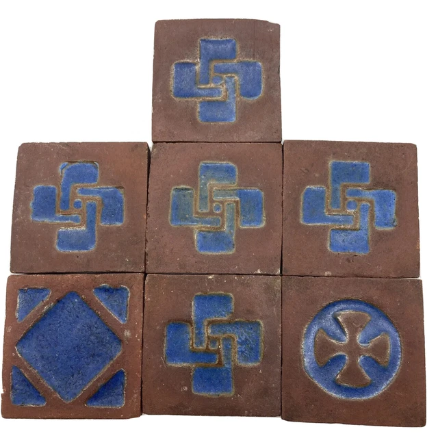Lot of  7 Antique Arts & Crafts Faience Art Tiles By Mueller Mosaic Co. Rare