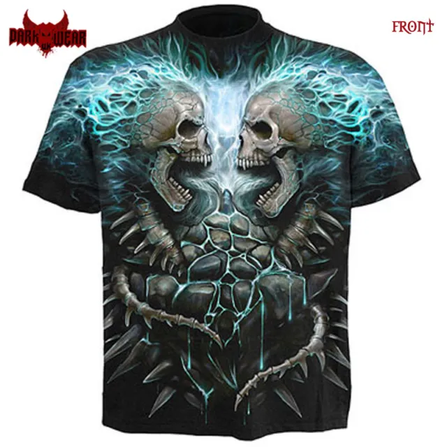 T-shirt Spiral Direct da uomo FLAMING SPINE/tribale/gotico/scheletro/teschio/biker/tatuaggio