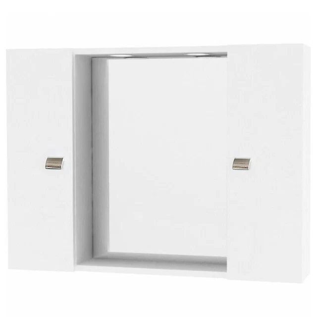 Specchiera specchio da bagno con 2 ante e 2 luci led bianco laccato in legno