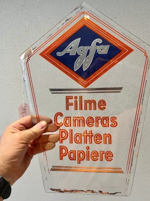 Orig. alte Agfa Glaswerbung Filme Cameras Platten Papiere 30er Jahre. Guter Zust