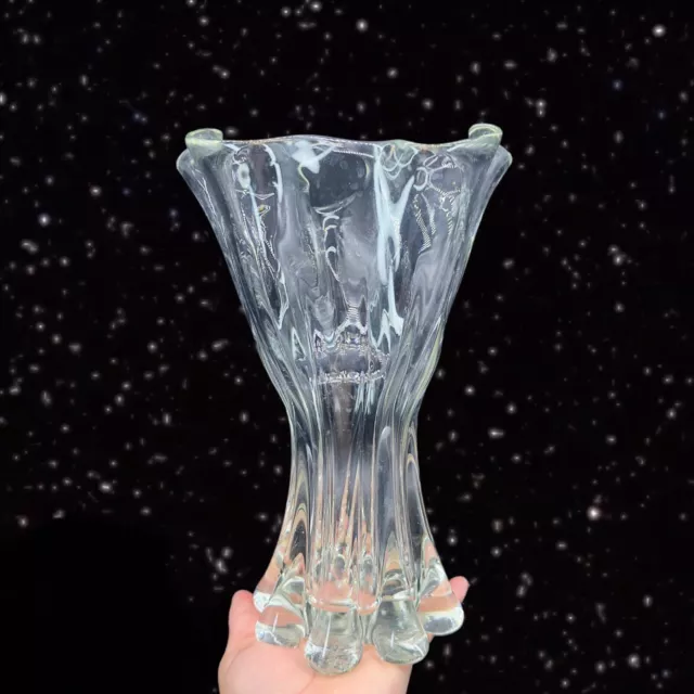 1970s Czech Clear Art Glass Vase Stretch Swung Vase Hand Blown Glass Tall 10.5”T 3