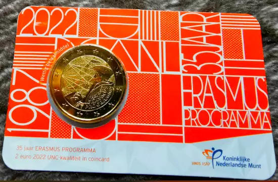 Pays Bas 2022 - Erasmus - Coincard  2 Euros Plaque Or  Vergoldet