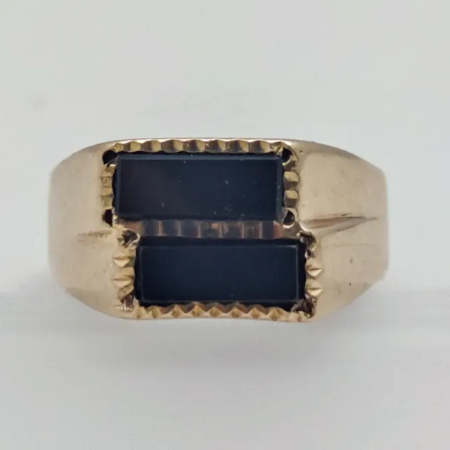 9ct Oro Anillo con Sello Ónice Negro Piedras Preciosas GB Talla L - Amarillo