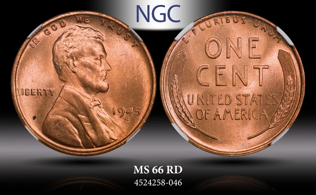 1945-S Lincoln Wheat Cent Ngc Ms 66 Rd Great Coin Bu Unc High Grade Coin