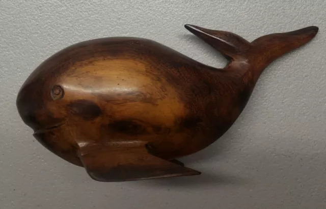 Vintage Mid Century Modern Wood Ironwood Artist Carved Whale Sculpture Figurine