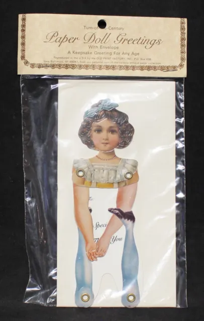 Turn- Of-The-Century Reproduced Girl Paper Doll Greetings W Envelope Blue