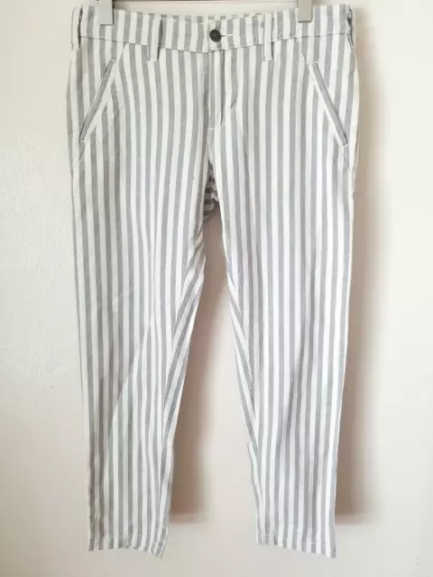 ONEILL Women's Striped Gray Ivory Tapered Leg 100% Cotton Pant Size 5