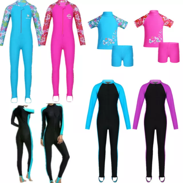 Kid Girl Full Body Swimsuit Sunsuit Rash Guard Swimwear Anti UV Swimming Wetsuit