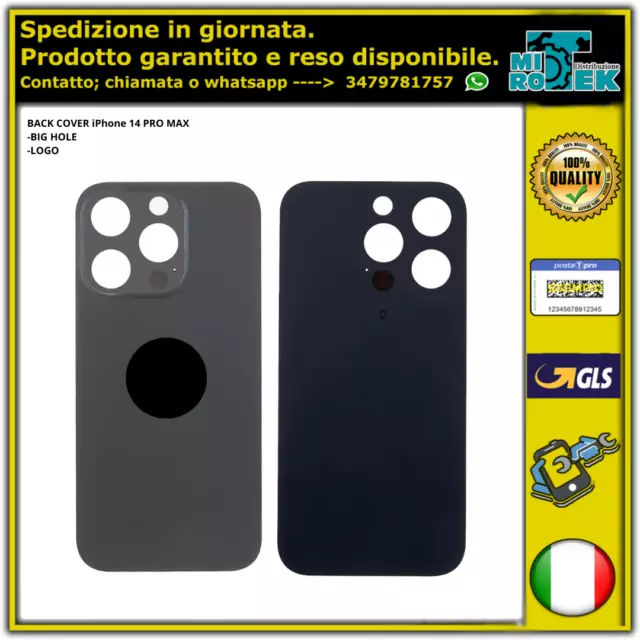 Back Cover Scocca Vetro Posteriore Iphone 14 Pro Max Big Hole Eu Nero Sky Black