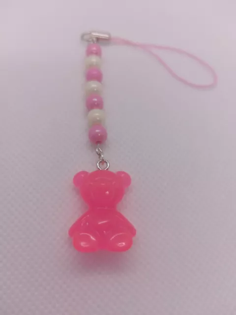 Mobile phone charm gummy bear fluorescent pink glow in the dark for zippers bags