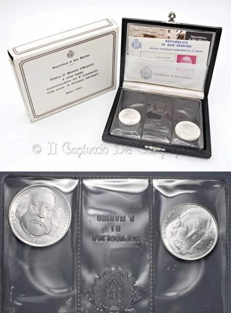 SAN MARINO Dittico 1982 FDC 500 + 1000 Lire ARGENTO Morte Giuseppe Garibaldi