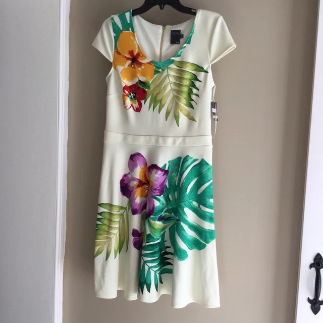 Gabby Skye Nuovo Floreale Tropicale Collo A V, Manica Corta Abito Svasato 10