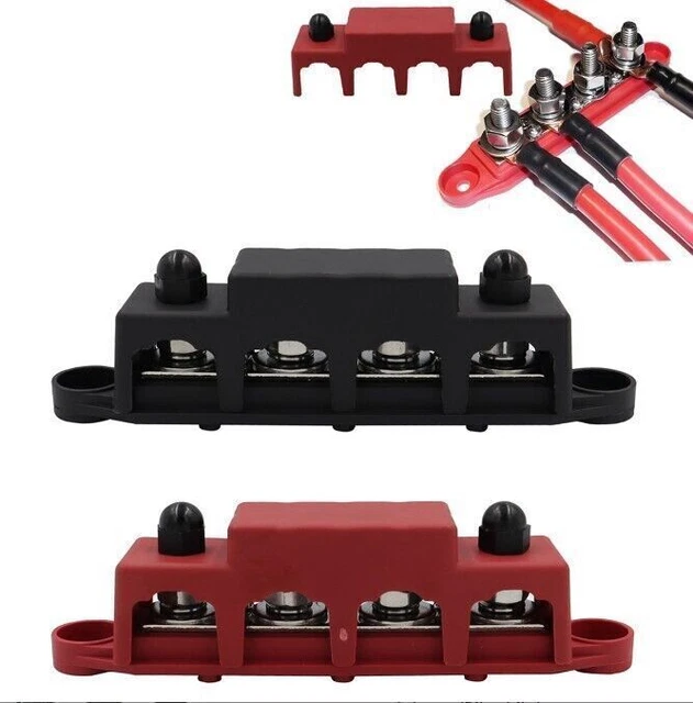 Lot 2 Barres De Distribution 12V-48V 250A M8 - Bloc Positif Rouge Et Négatif Noir - Pour Voiture, Camping-car, Bateau, Solaire