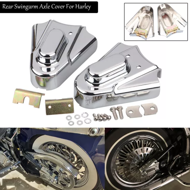 Chrome Rear Phantom Swingarm Axle Covers Cap for Harley Heritage Softail FXST/C