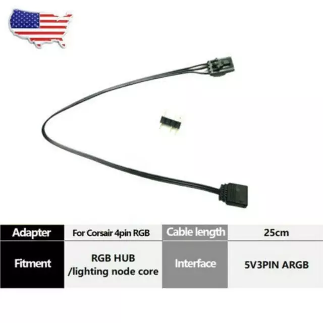US 1pcs For Corsair RGB to Standard ARGB 3-Pin 5V 25CM Adapter Connector 2024NEW