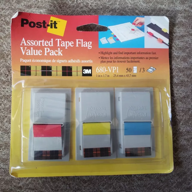 Vtg Sealed 1993 Asst Post-It Tape Flags Value Pack Adhesive 50 3M Bonus 680-VP1