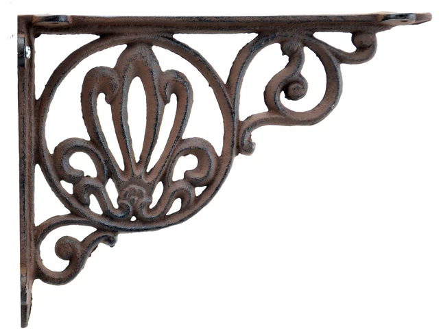 Nautical Shelf Bracket Clamshell Beach Shell Brace Rust Brown Cast Iron 8.625"