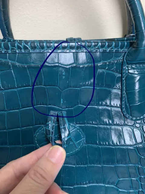 NWT LONGCHAMP CROC EMBOSSED ROSEAU Hobo Shopper Leather Tote Bag Duck Blue 7