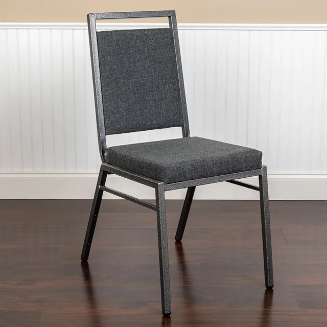 Hercules Series Square Back Stacking Banquet Chair in Dark Gray Fabric w/Silverv