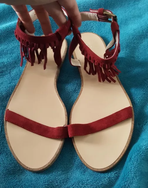 WITCHERY Tassel Flats Leather Suede Red Maroon Mira Sandal 37 BN $129.95 B52