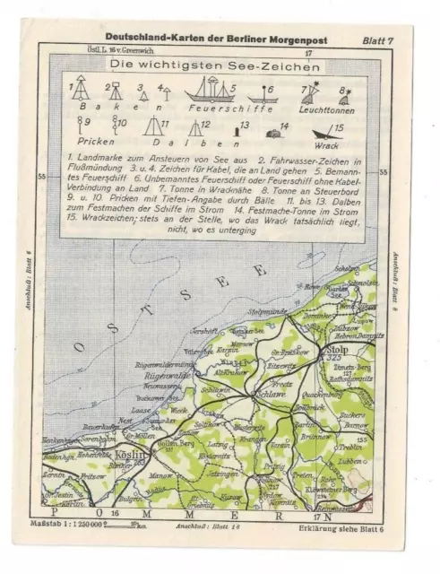 alte Werbekarte von 1932, Karte der Berliner Morgenpost, Pommern, Blatt 7