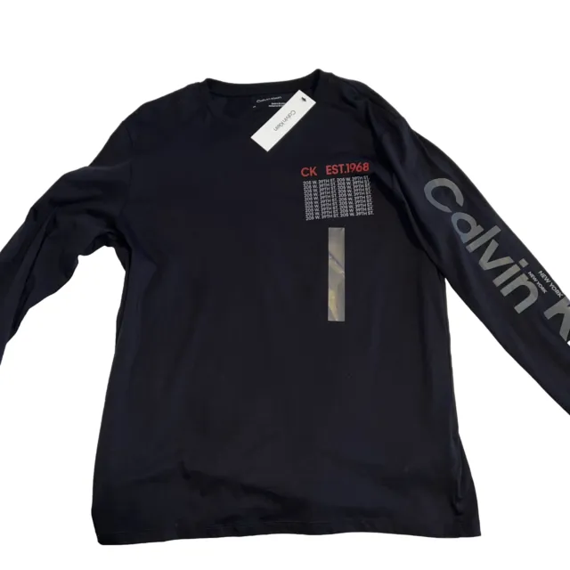 Calvin Klein Men's Black Crew Neck Long Sleeve T-Shirt Large