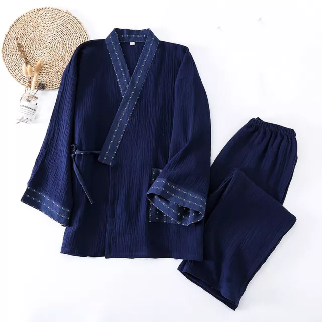 Set Pigiama Uomo Cotone Cotone Pigiama Giapponese Yukata Kimono Abito Pantaloni