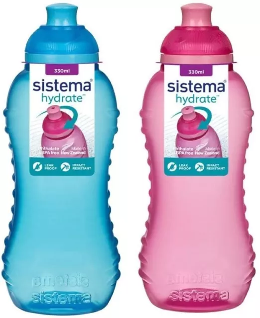 2 Sistema 330ml Twist n Sip Drink Water Bottle BPA Free For Sports Picnic School