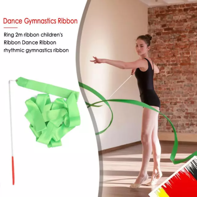 2m Gym Dance Ribbons Training Rainbow Stick Art Ballet Streamer für Kinder (Grün