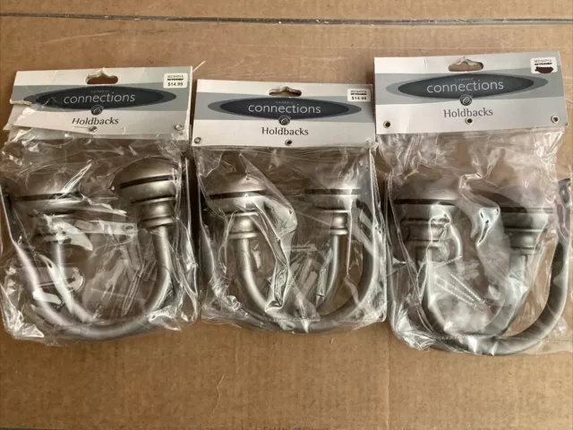 Lot of 3 pair Cambria Connections Holdbacks Drapes Curtains Silver Metal Round