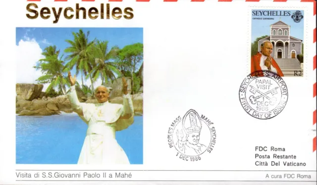 343- Fdc Vatican Visite Pape Jean Paul Ii  Aux  Seychelles