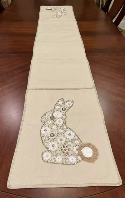 Pier One Imports Beaded Table Runner Easter Bunny Gold