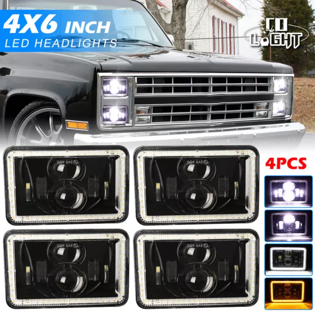 4PCS 4x6" Led Headlights Hi/Lo Sealed Beam for Chevy C10 81-86 Pickup K10 Blazer