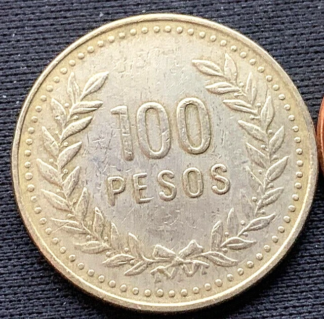 1993 Colombia  100 Pesos Coin AU UNC   Better Circulated World Coin  #M137