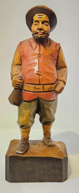 Vintage Hand Carved and Painted Detailed Wooden Man Figure Folk Art 6 1/2" Tall