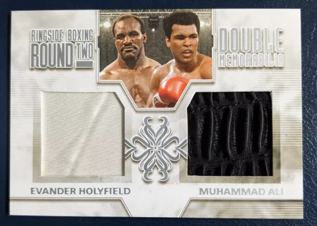 Muhammad Ali + Evander Holyfield  FIGHT/TRAINING WORN Swatch Boxing Card