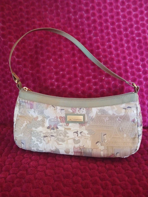 Jim Thompson Thai Silk Mini Purse Olive And Beige 100% Silk Shell