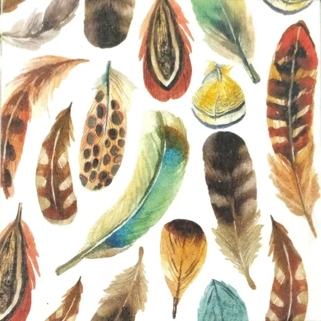 N862# 3 x Single Paper Napkins For Decoupage Craft Tissue Brown Feather Collage