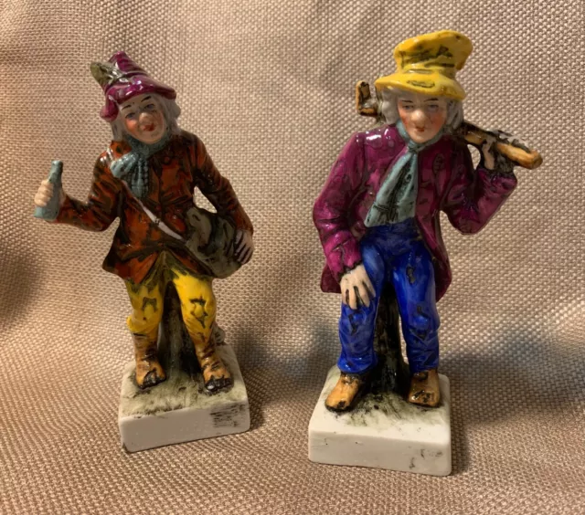 Antique Pair of German Sitzendorf Porcelain Beggar Vagrant Figurines