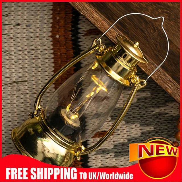 Lámpara de Atmósfera LED Adorno Vintage Vela Linterna Halloween Decoración (Oro)