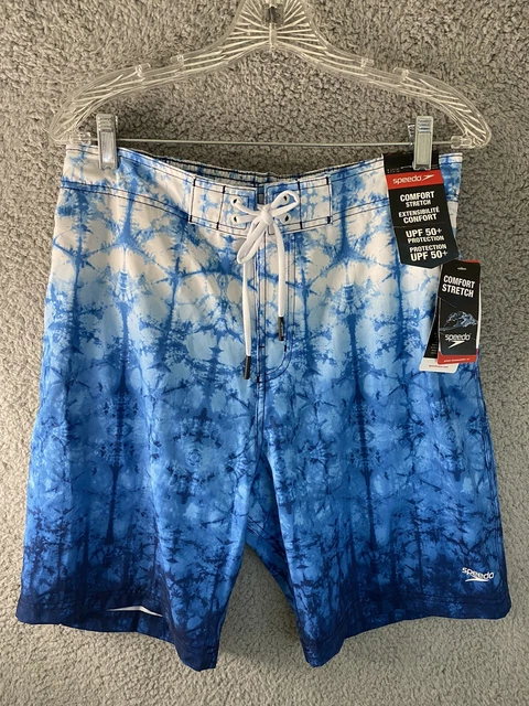 Speedo Mens M Blue Lemonade Comfort Stretch UPF 50+ Water Repellent Swim Trunks